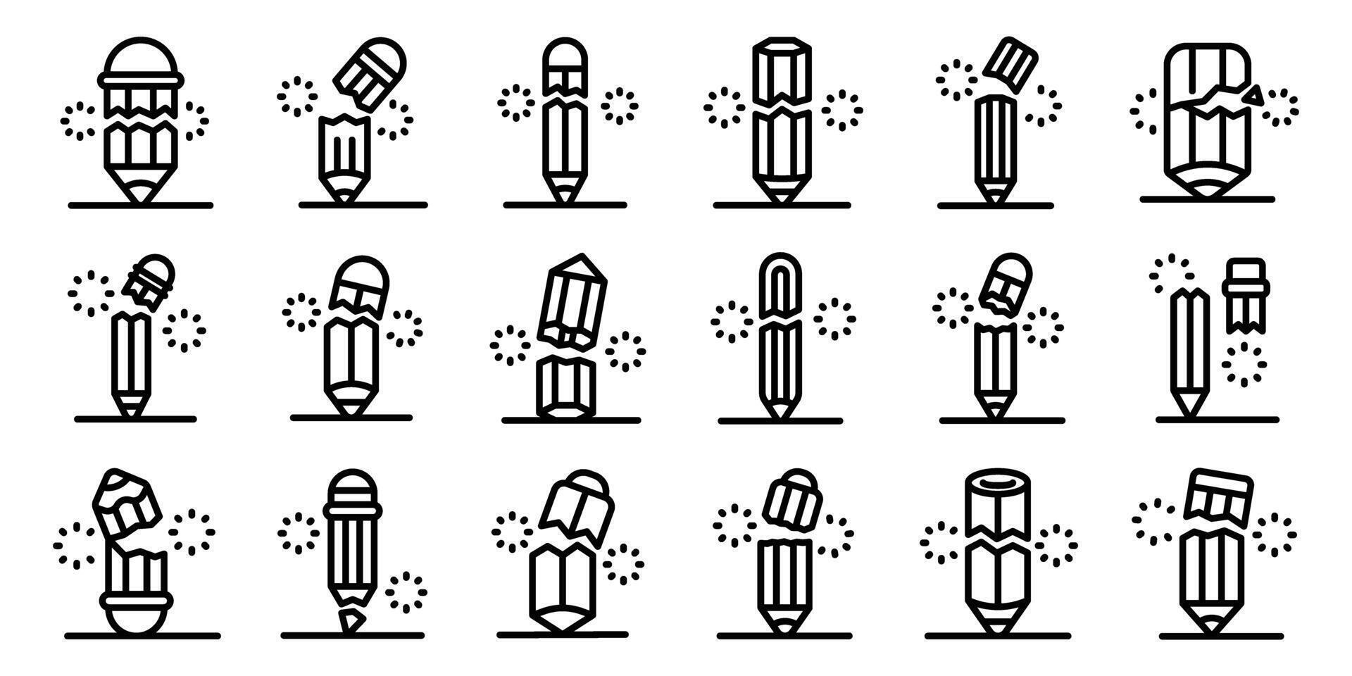 Broken pencil icons set. Broken pencils showing writing stress, pressure, and burnout vector