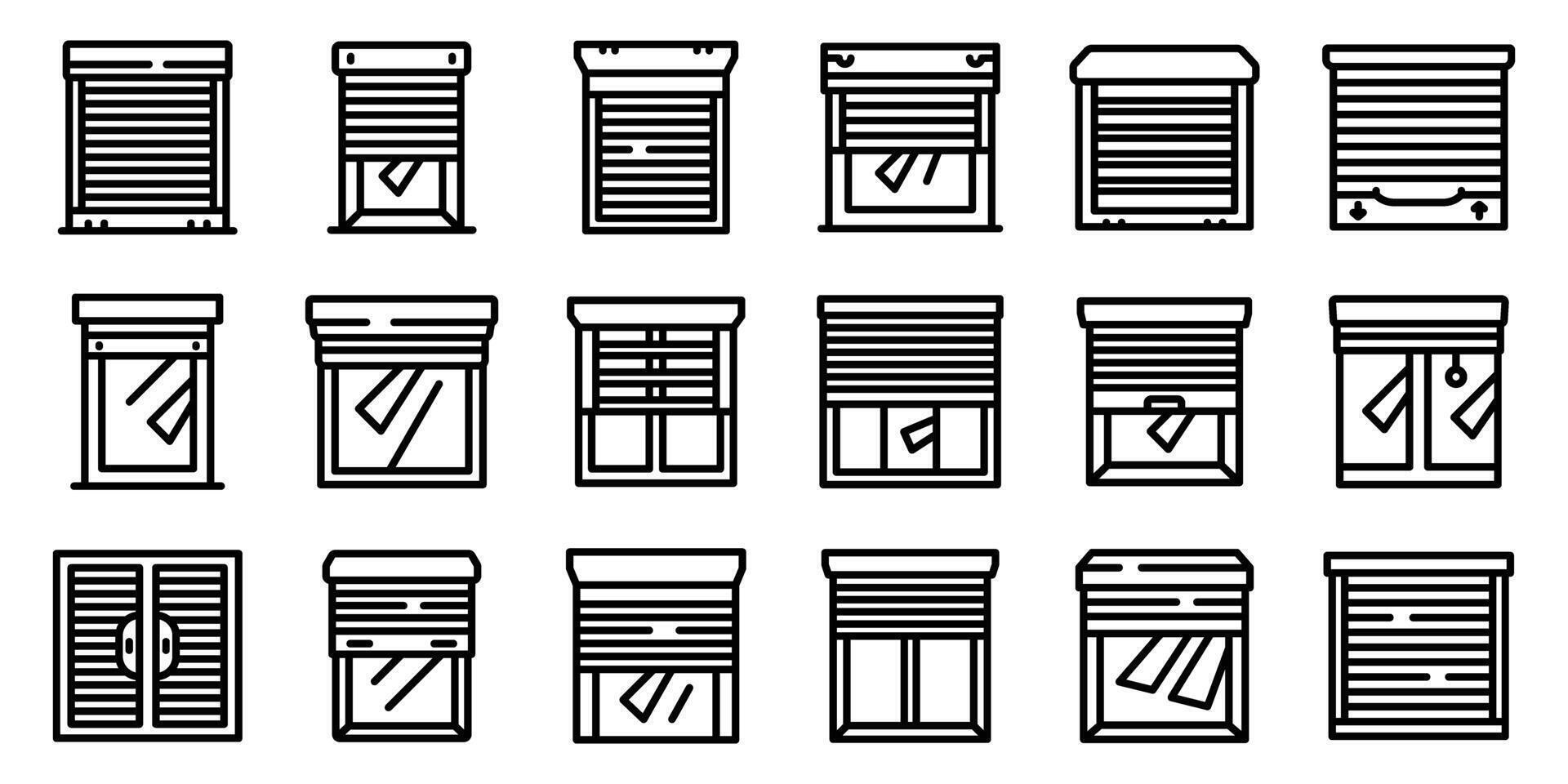 Roller shutter up icons set. Window roller shutters protecting from sunlight and burglars, providing privacy and security vector
