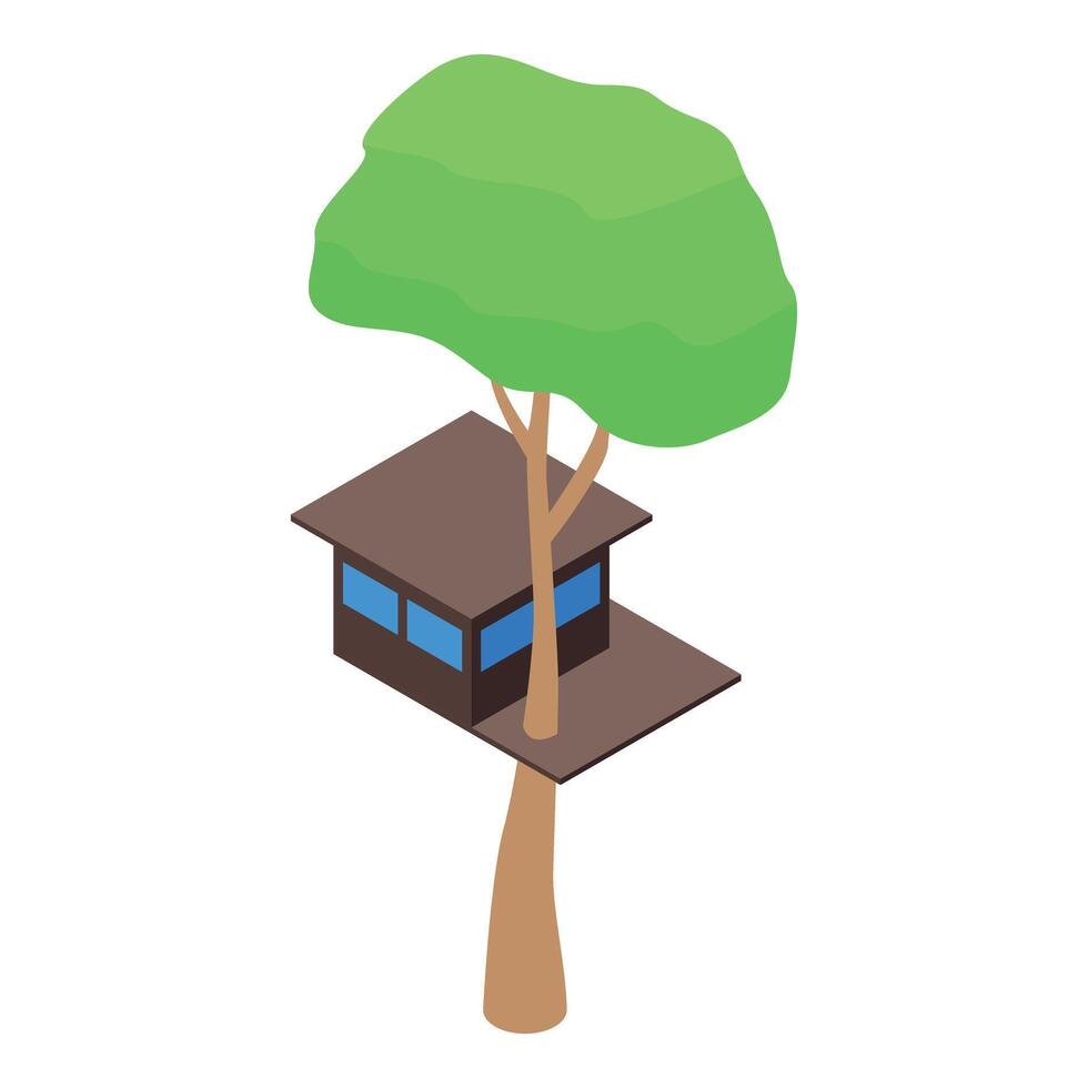 Cozy tree house nestled in leafy canopy, isometric illustration vector