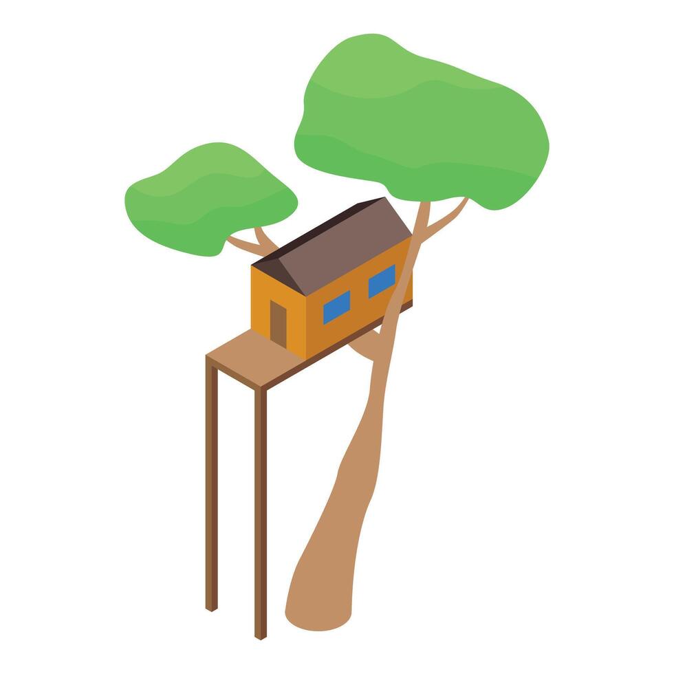 Isometric tree house resting on tall wooden legs vector