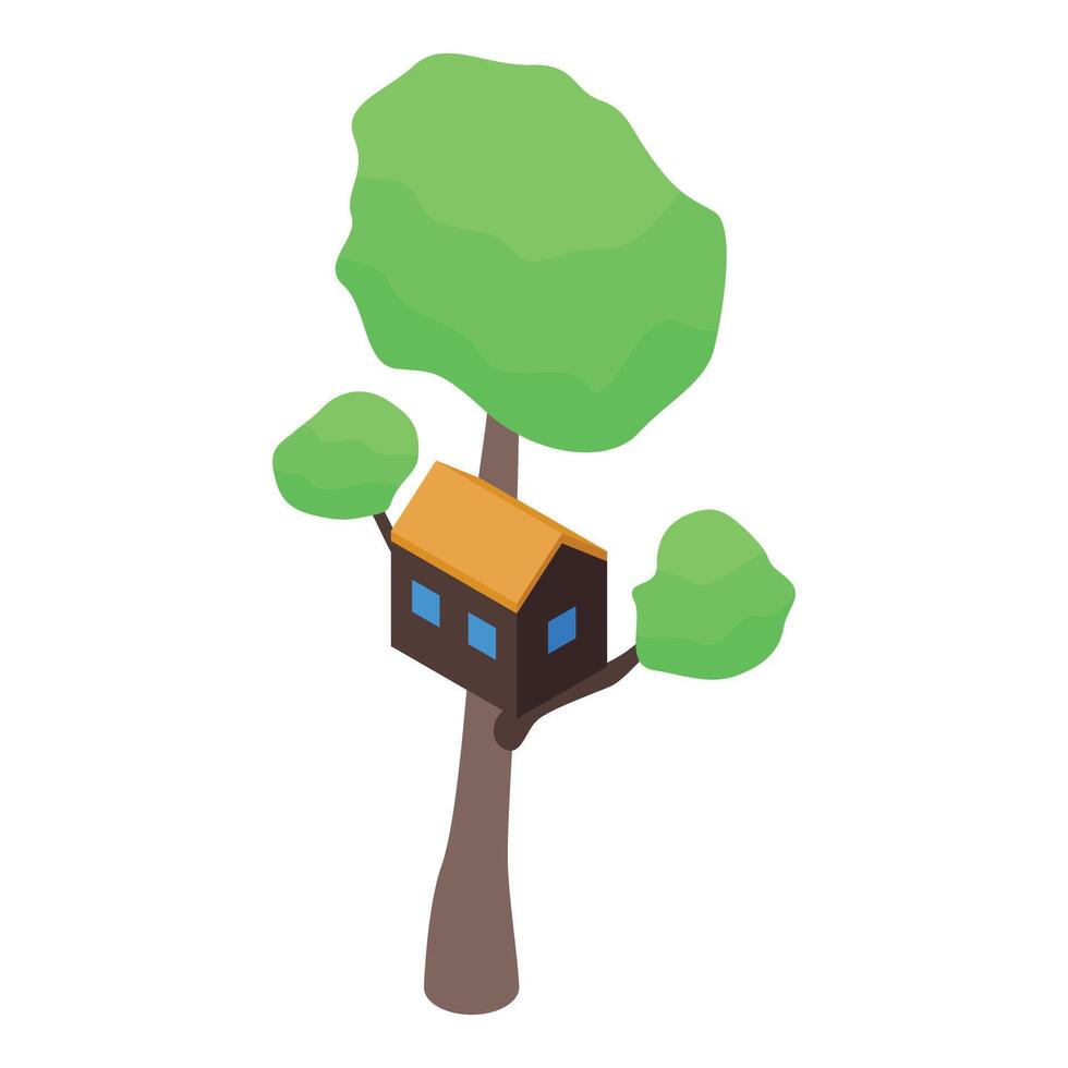 Isometric tree house nestled among lush green foliage vector