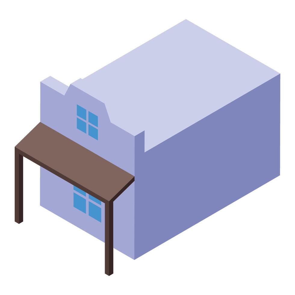 Mexican pueblo building with canopy roof in isometric view vector