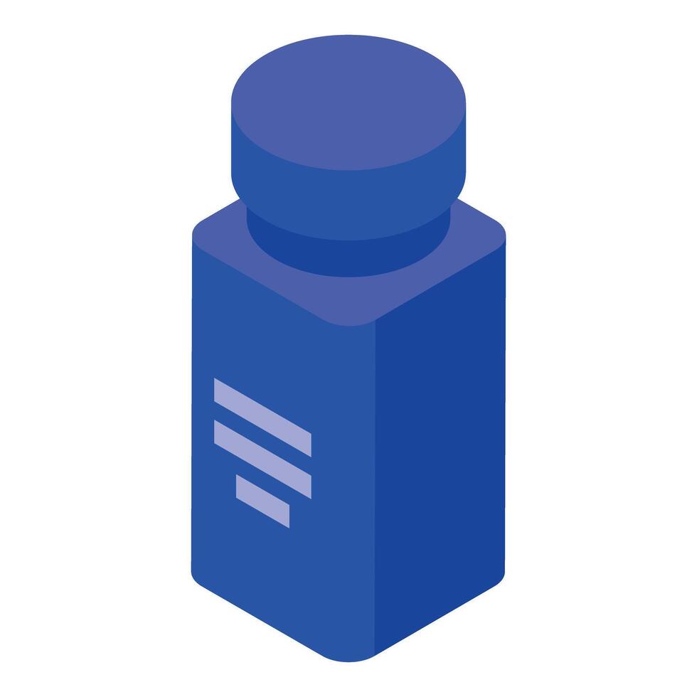Blue medicine bottle displaying isometric projection vector