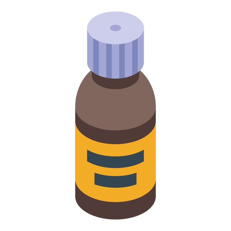Medical brown bottle containing syrup is standing on white background vector
