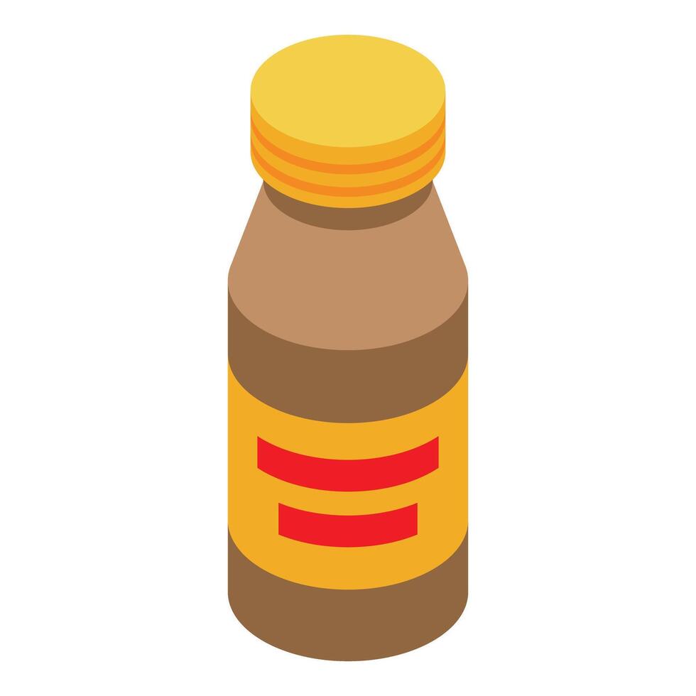 Small brown medical bottle with yellow cap and label isometric view vector