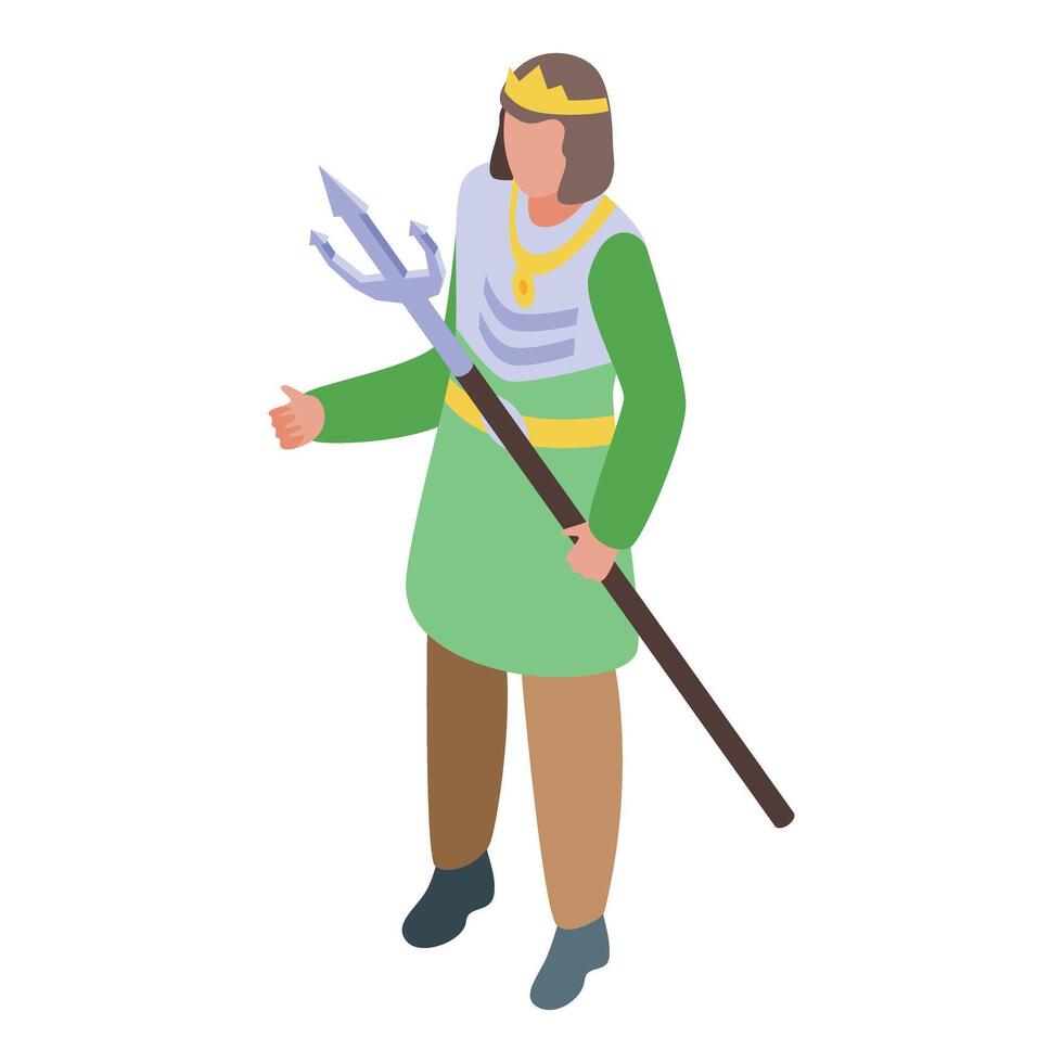 Medieval fantasy prince holding trident isometric icon vector