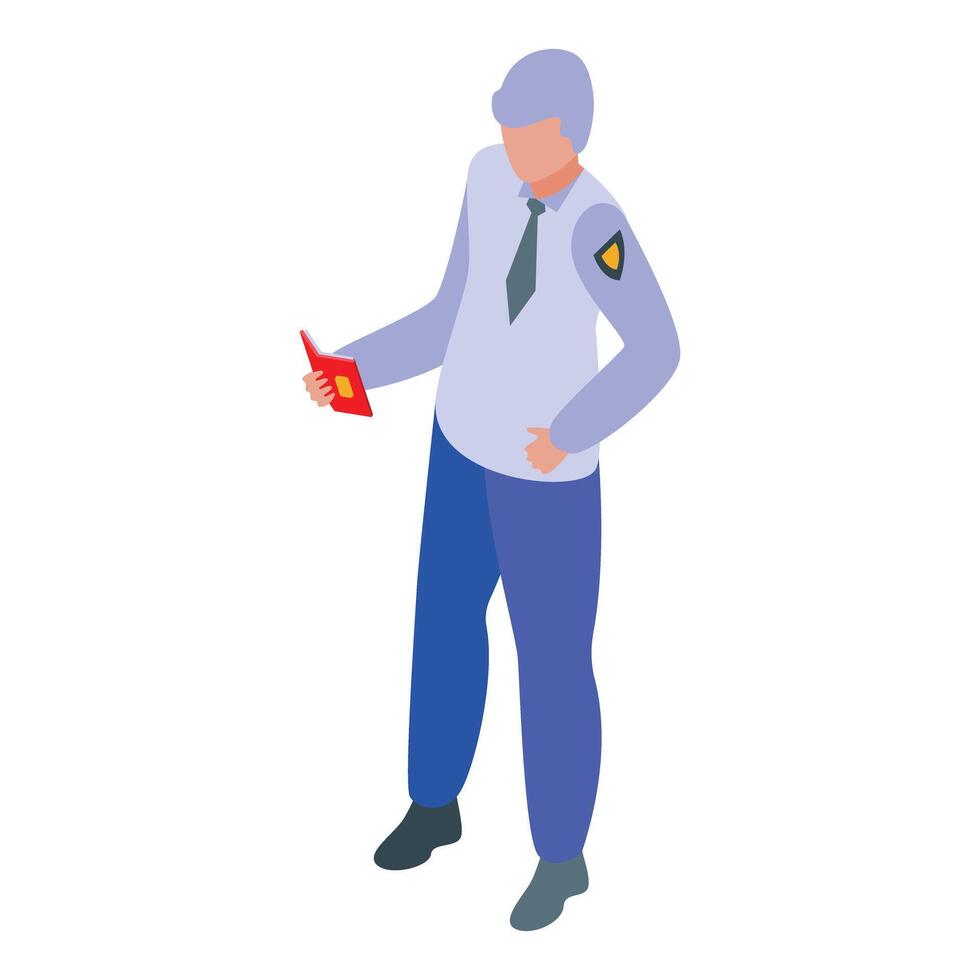 Border guard officer holding passport verifying identity document vector