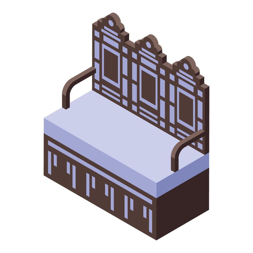 Wooden bench with high back and soft seat isometric icon vector