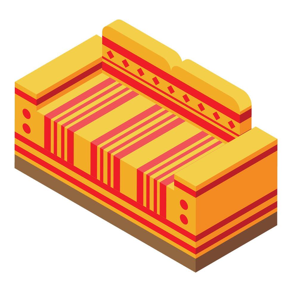 Comfortable yellow and red striped isometric sofa representing morocco vector