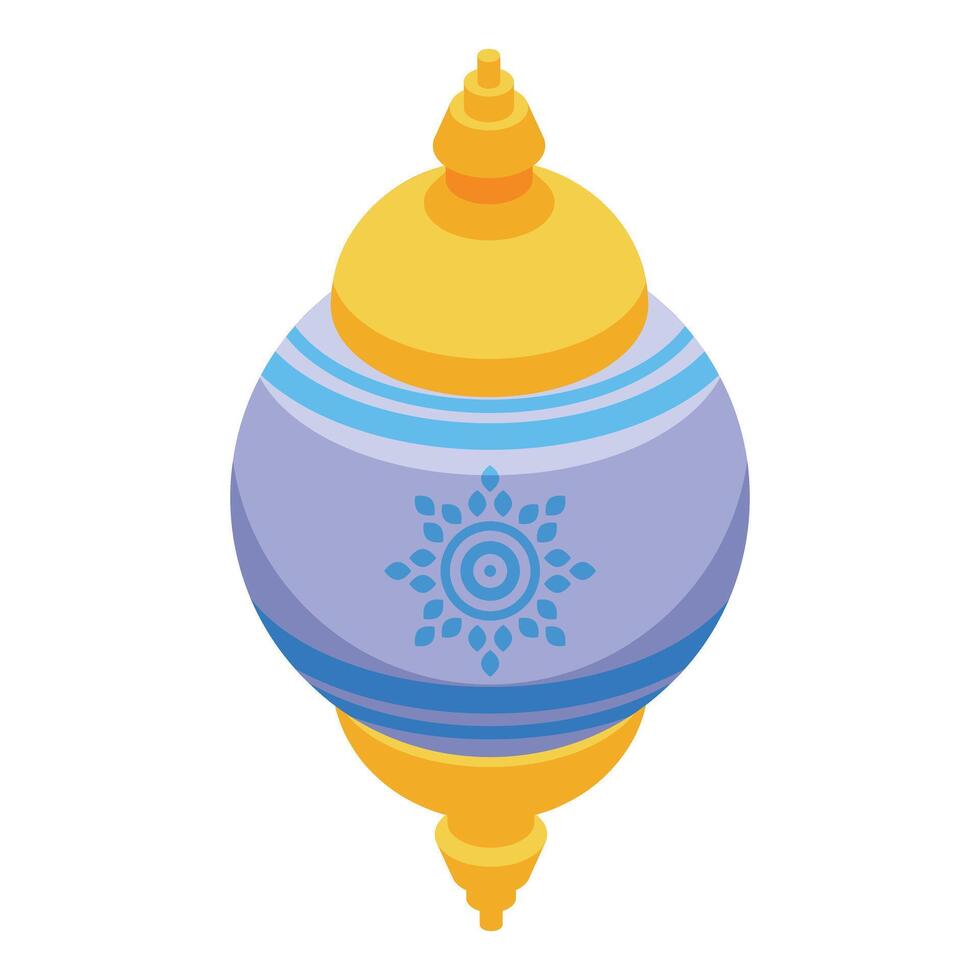 Spinning top toy with blue and gold colors rotating and balancing vector