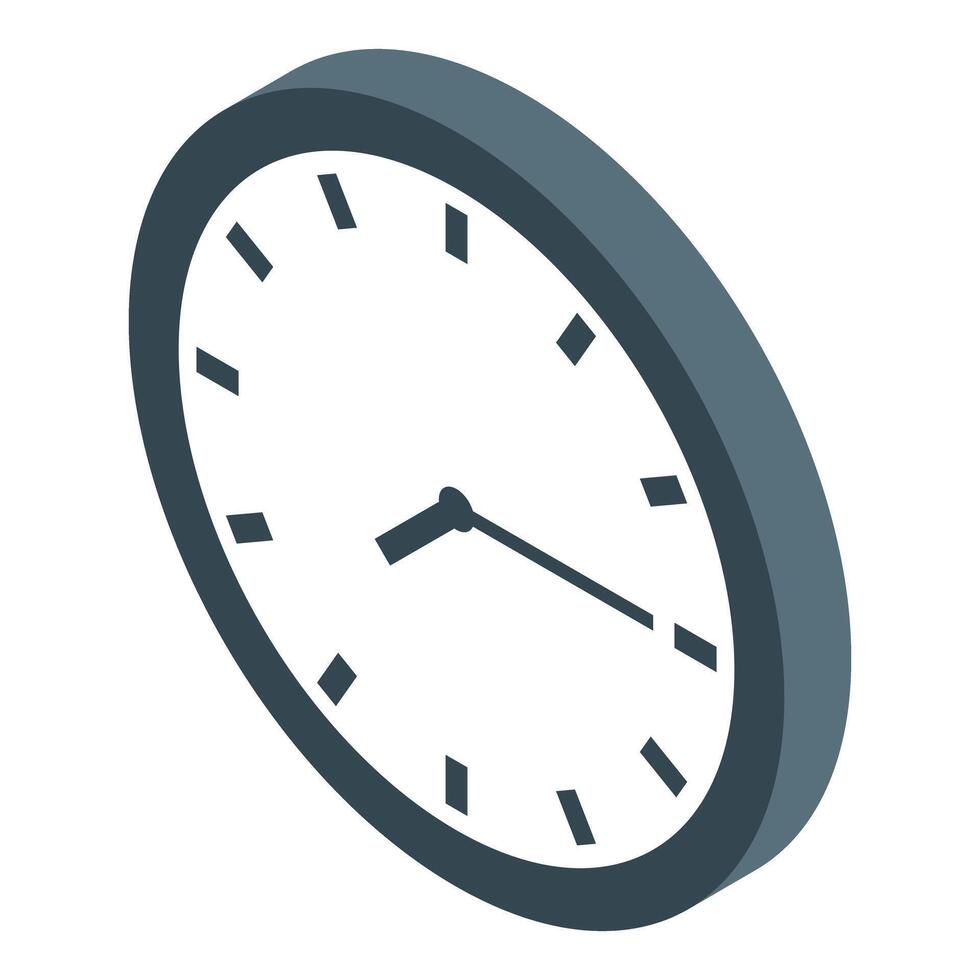 Modern round clock showing time in isometric view vector
