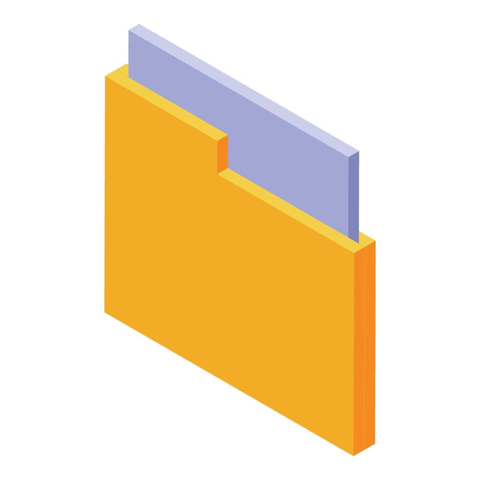 Yellow folder storing a document, isometric projection vector