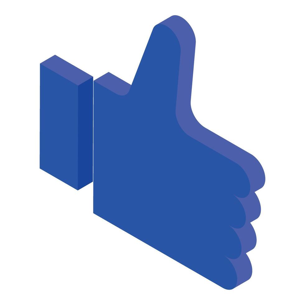 Blue thumb up sign giving positive feedback in isometric view vector