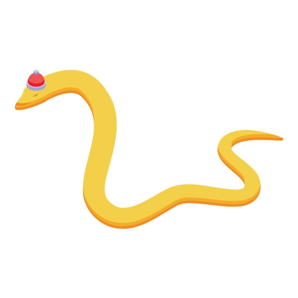 Golden christmas snake wearing santa hat, festive reptile symbol vector