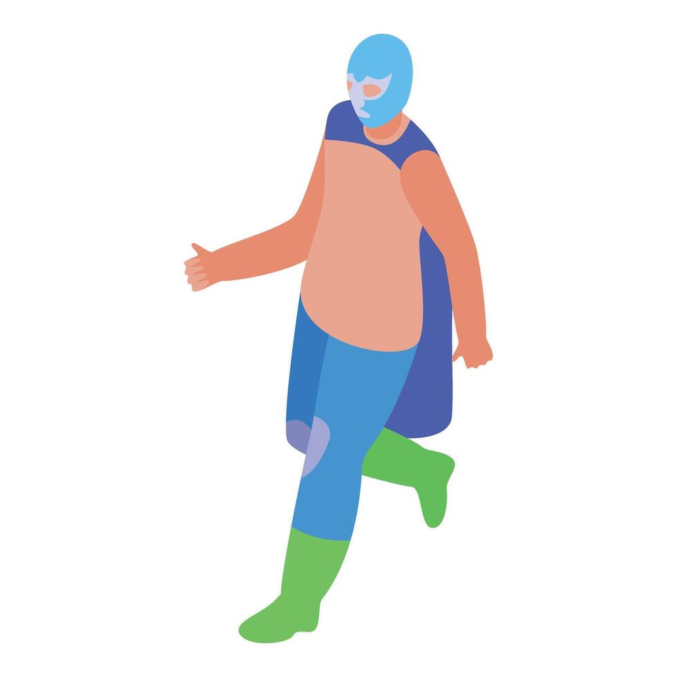 Luchador running and wearing a cape and mask isometric illustration vector