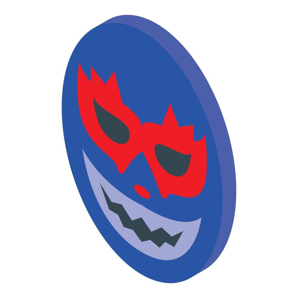 Blue halloween mask showing scary grin with red carnival mask vector