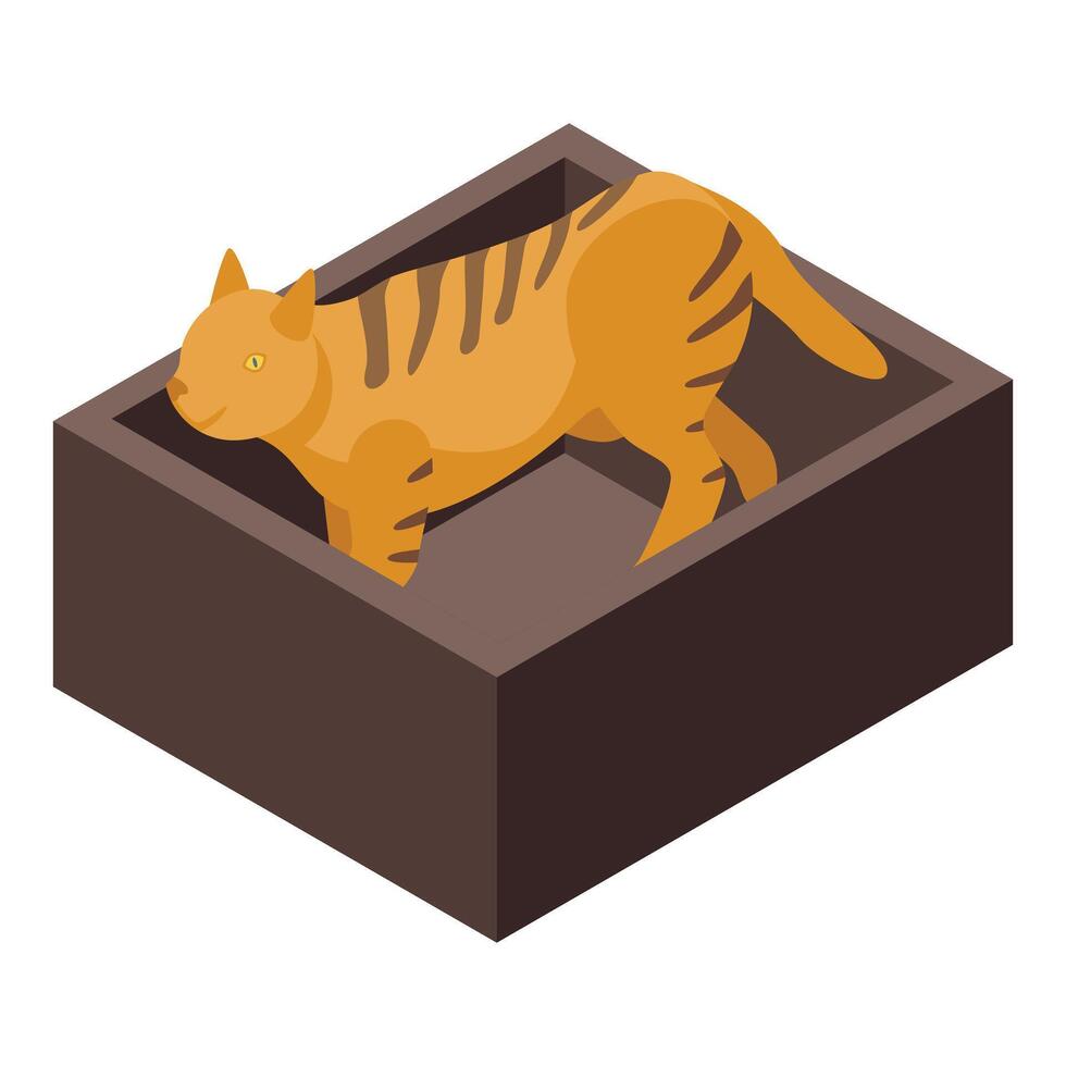 Thylacine entering wooden crate, isometric illustration of extinct marsupial vector