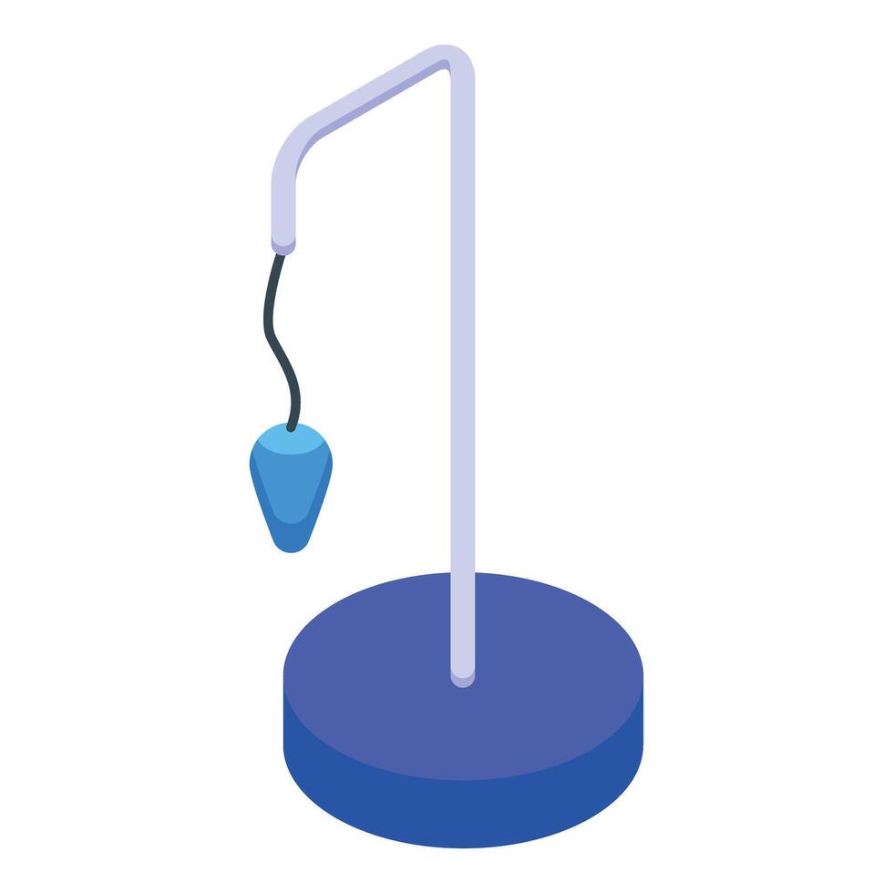 Gravity operated plummet hanging on a curved rod from a stand vector
