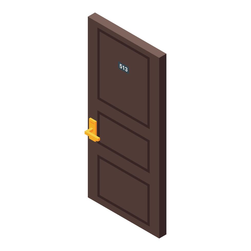Hotel room door number 513 showing golden handle in isometric view vector