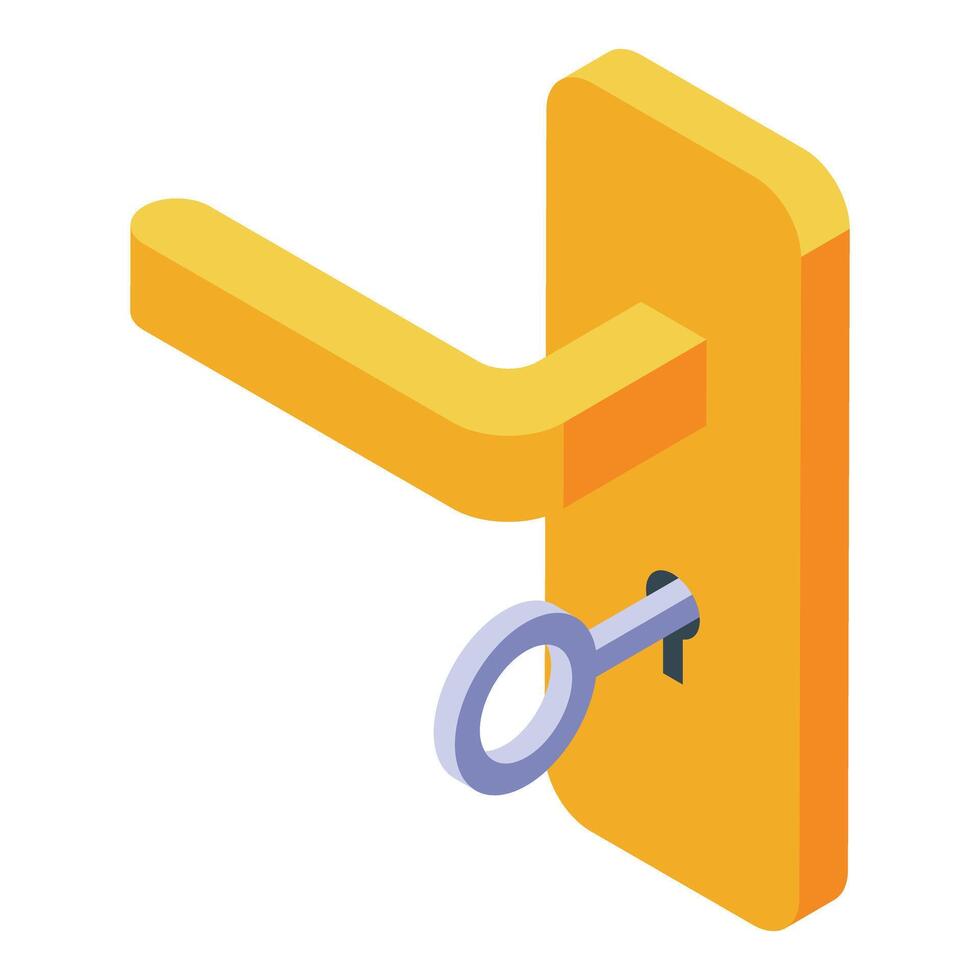 Gold door handle with key inserted, security and access control vector