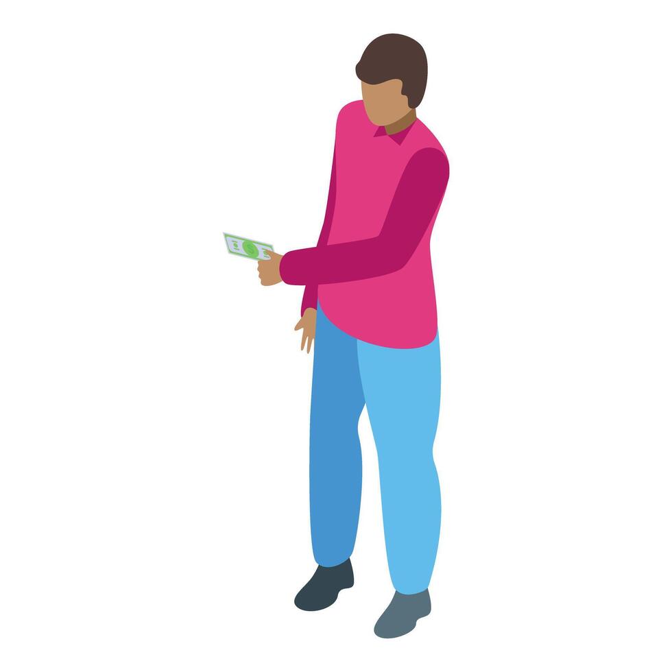 Young man holding money, making a payment or giving cash vector