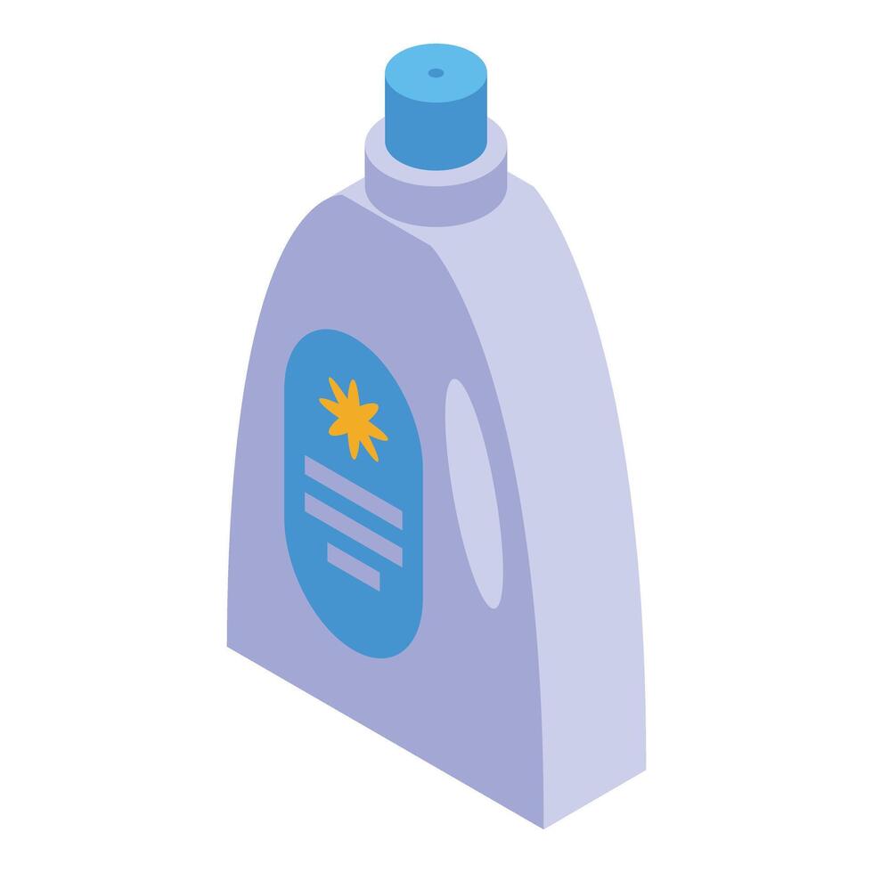 Laundry detergent plastic bottle with blue label and yellow sun icon is standing upright vector