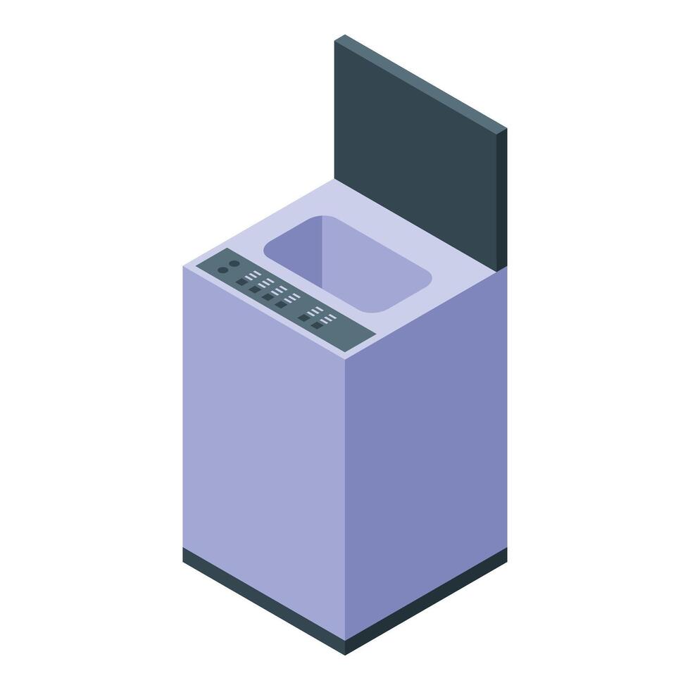 Washing machine with open lid showing empty drum, preparing for laundry vector