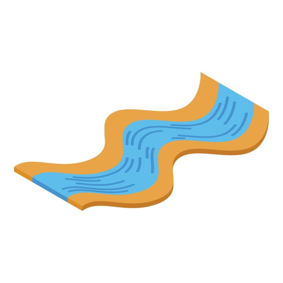 Winding river flowing through desert landscape isometric icon vector