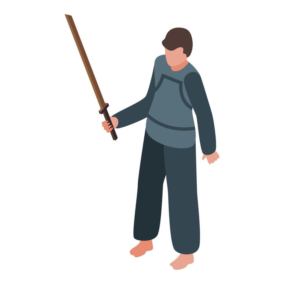 Kendo fighter practicing martial art with a wooden sword called shinai vector
