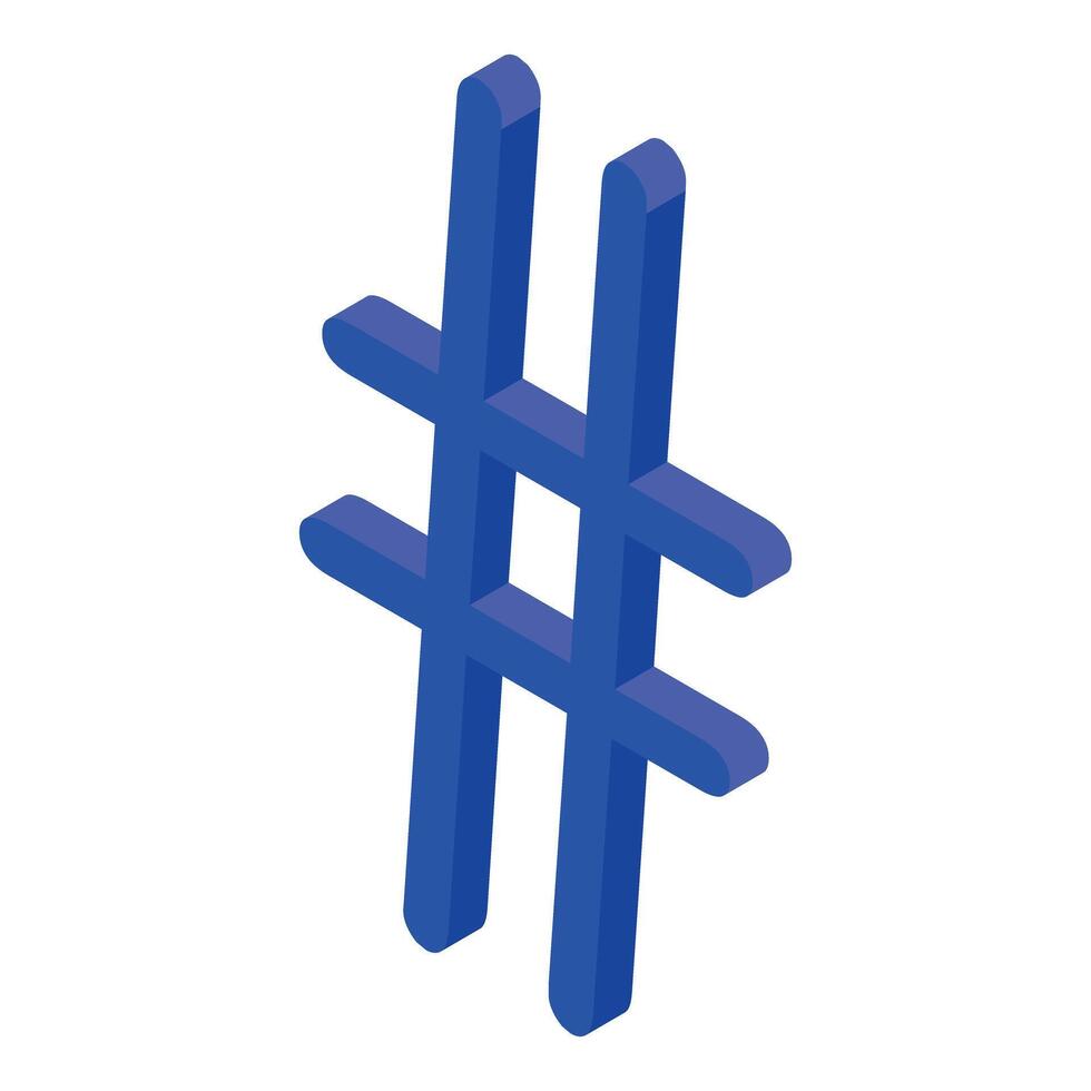 Blue hashtag symbol floating in isometric view vector