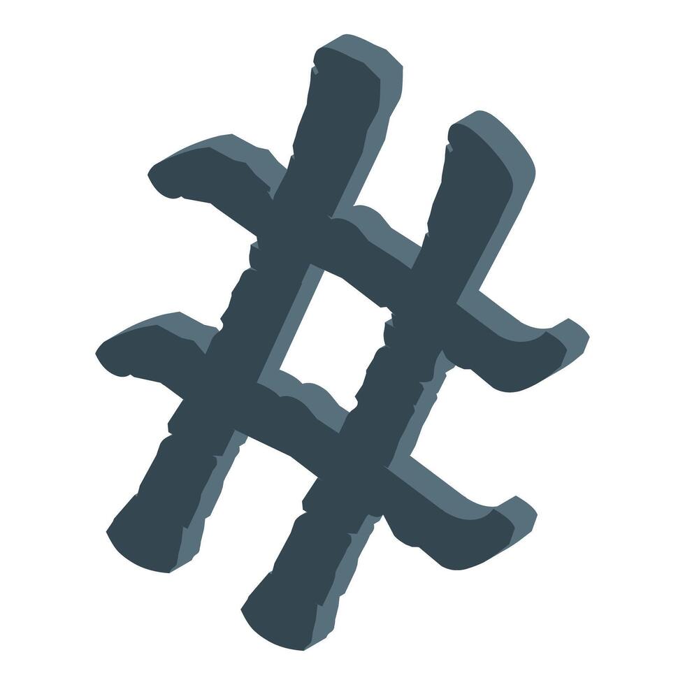 3d number sign hashtag symbol exhibiting rough texture vector