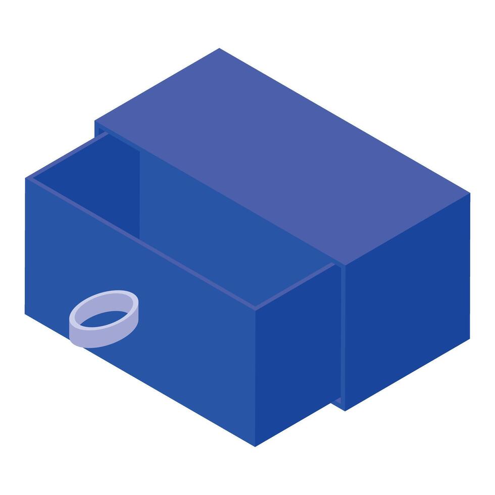 Open empty blue drawer with handle in isometric view vector