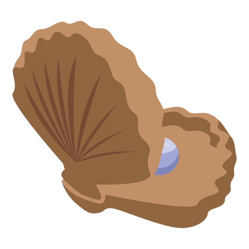 Open shell revealing a shiny pearl, isometric illustration vector