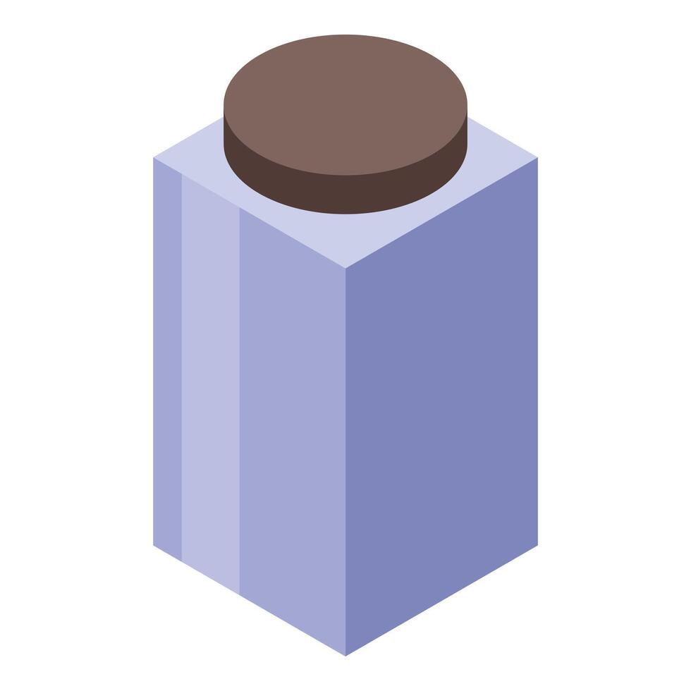 Closed purple matte cosmetic jar with brown lid in isometric view vector