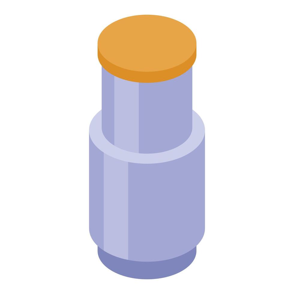 Isometric purple plastic thermos flask keeping drink hot vector