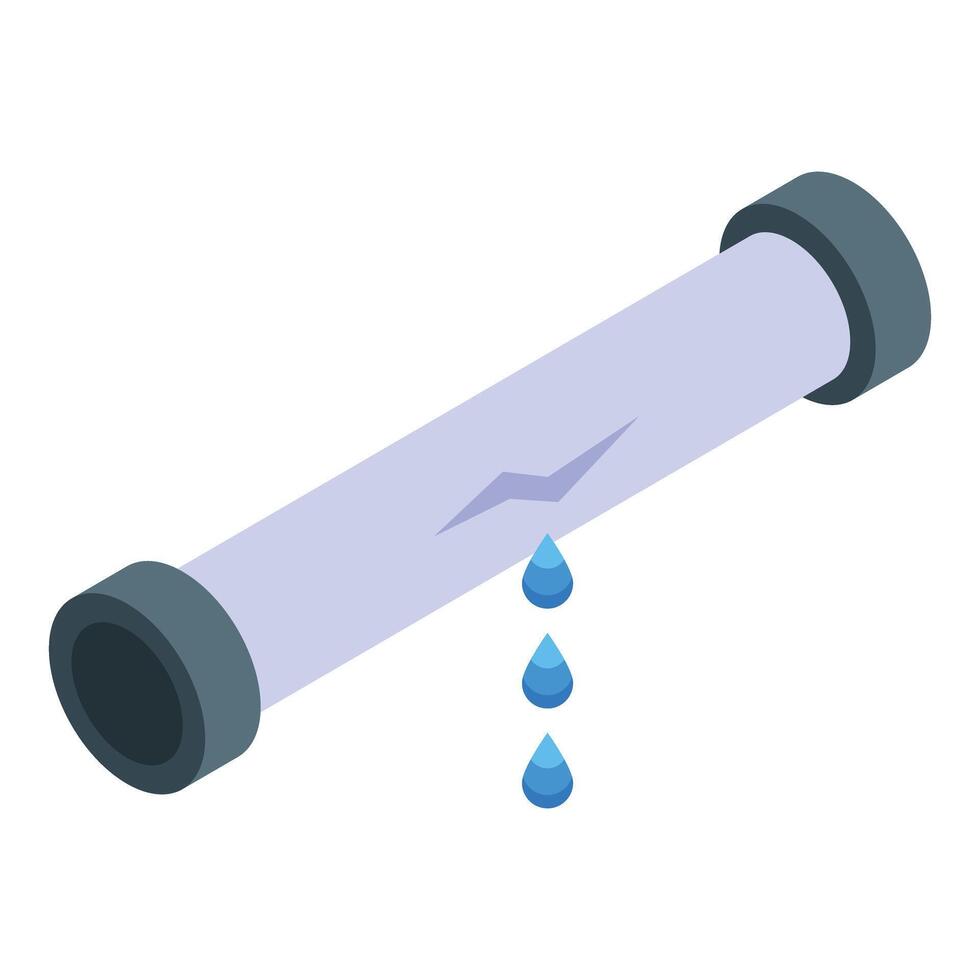 Broken pipe leaking water, plumbing emergency isometric icon vector