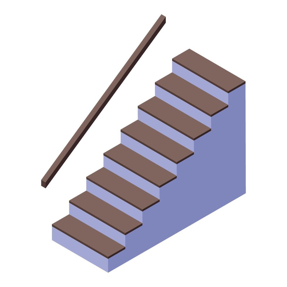 Staircase with wooden steps and handrail leading upwards in isometric view vector