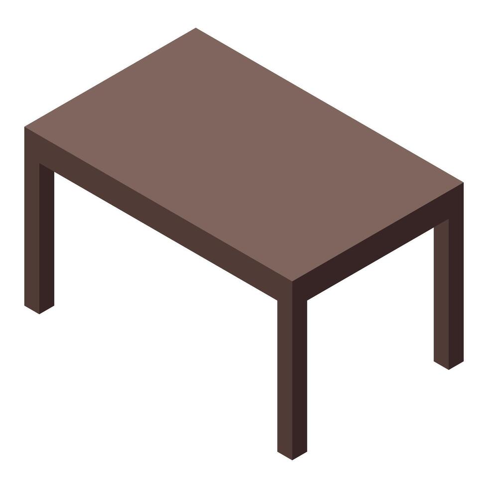 Brown rectangular table with four legs, isometric view vector