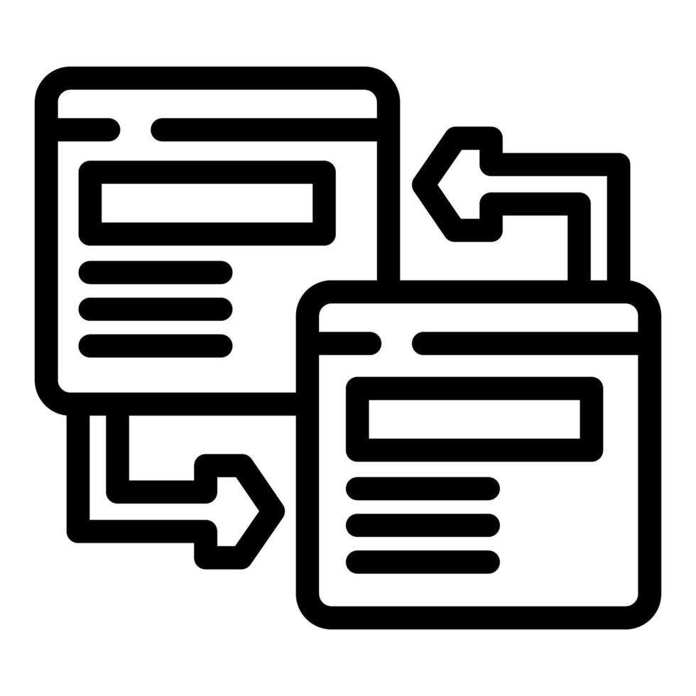 Exchanging data between web pages with double arrows representing transferring process vector