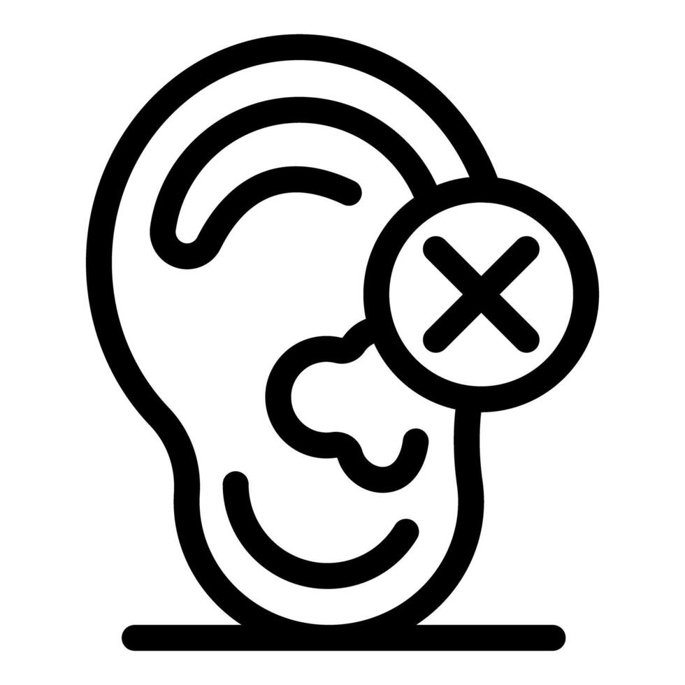 Ear icon showing hearing loss or deafness with a cross sign vector