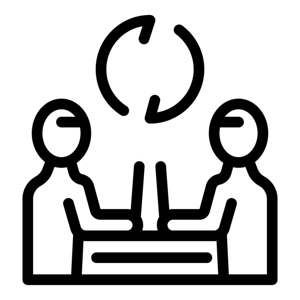 Office workers collaborating on project with rotating circular arrows symbolizing progress and teamwork vector