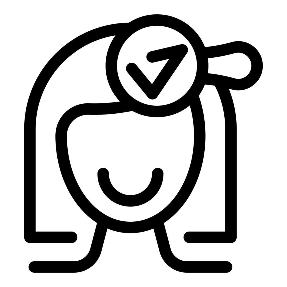 Choosing right candidate, selecting best employee, magnifying glass showing check mark on woman head vector