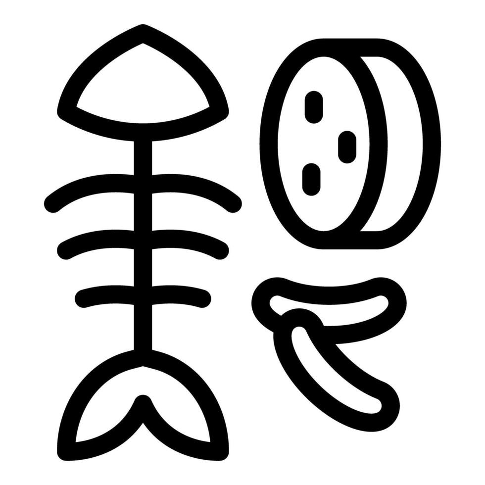 Fish bones, canned tuna and shrimp representing leftovers or cat food vector