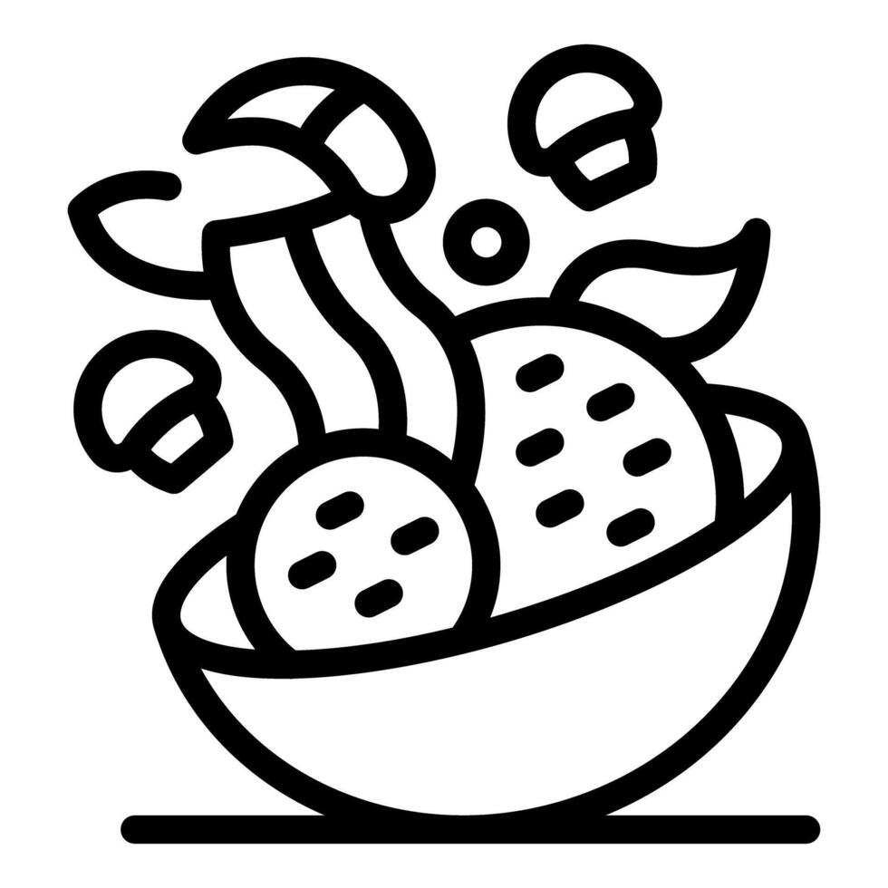 Bowl with mushrooms and potatoes falling into it, cooking preparation vector