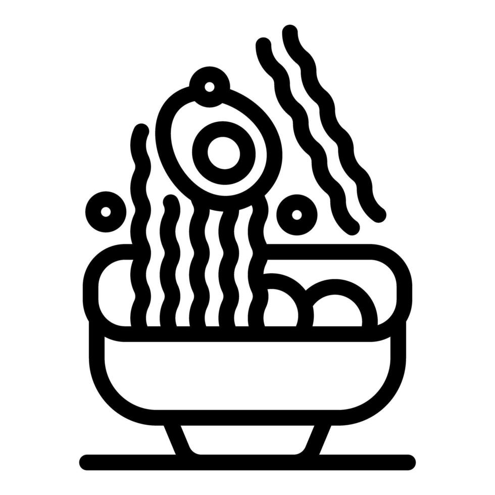 Steaming hot bowl of ramen noodles with egg and garnish vector