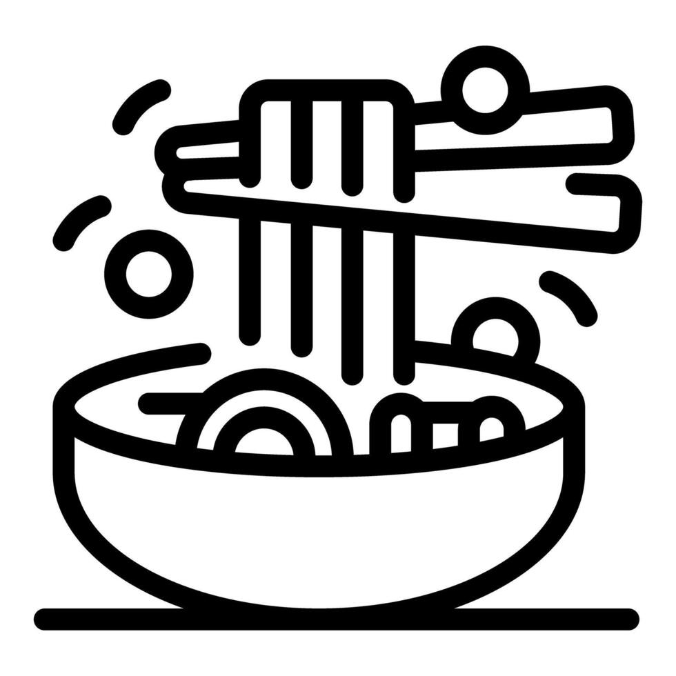 Chopsticks lifting noodles from bowl of ramen or udon japanese dish vector