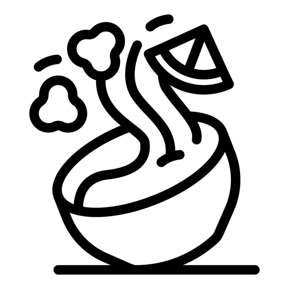 Half coconut with lime and steam coming out representing tropical cocktail vector