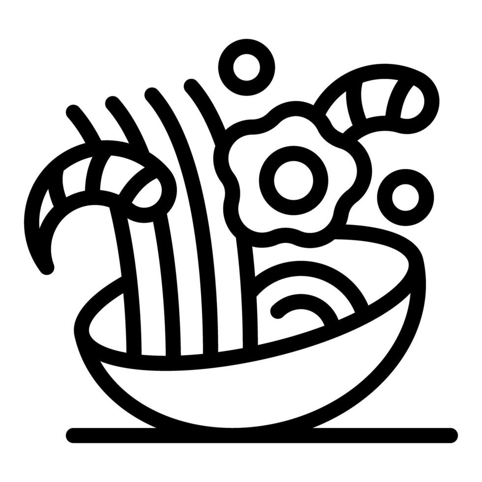 Bowl of ramen noodles with egg, shrimp, and vegetables vector