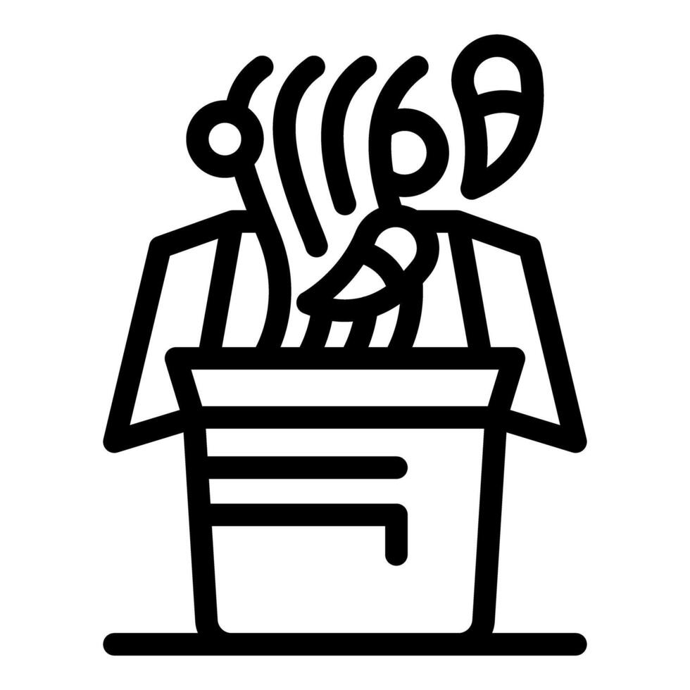 Wok box with noodles, vegetables and shrimps releasing aromatic steam vector