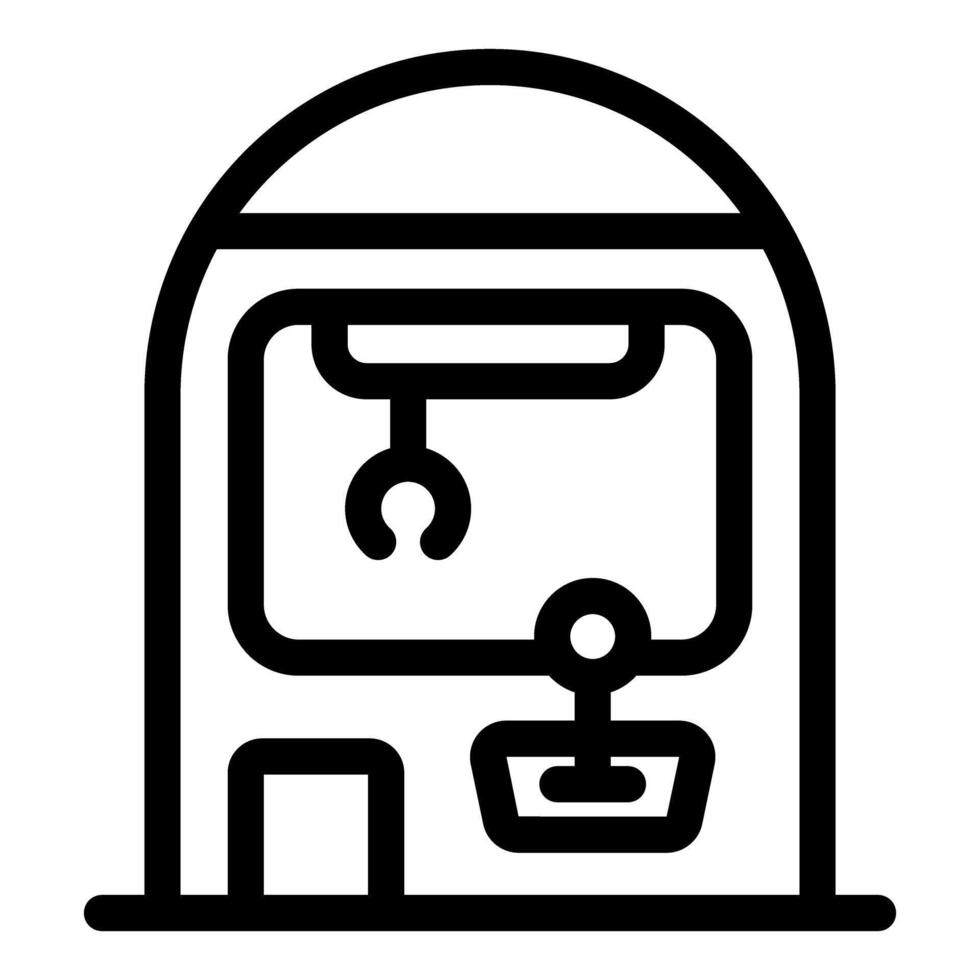 Claw crane arcade game machine with joystick and claw picking up a prize vector